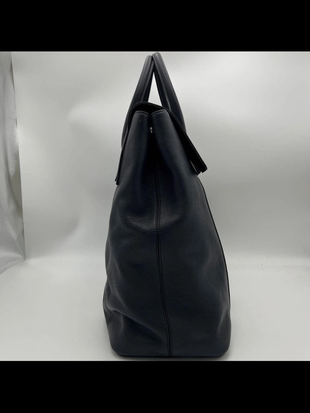 Mulberry Navy Leather Tote with Cream and Olive Center Stripe - Picture 2 of 16